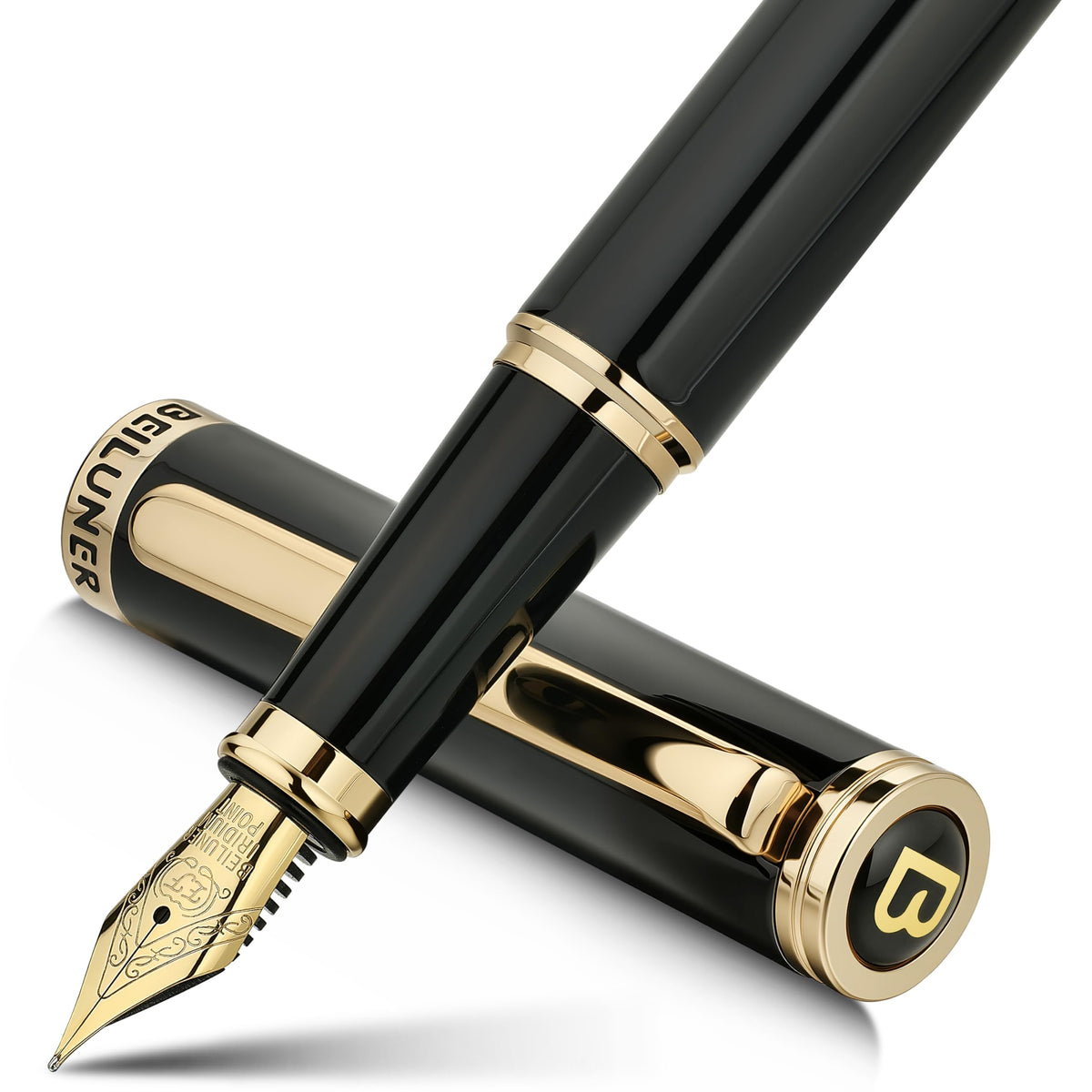 BEILUNER Blue Fountain Pen,Stunning Luxury Pens with 24K Gold Finish, Gorgeous 24K Gilded Nib(Fine), Trustworthy Pen Gift for Men&Women -Ink Converter-Elegant, Graduation,Nice Pen for Writing