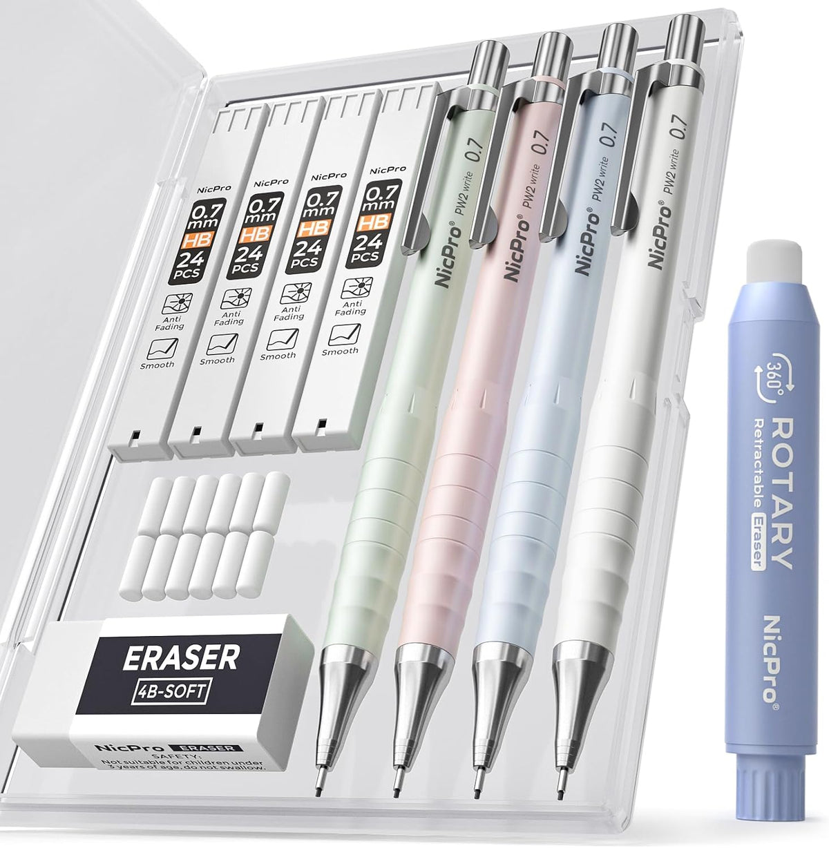 Nicpro Cute Mechanical Pencil Set, 4PCS 0.7mm Pastel Drafting Pencils