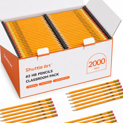 Shuttle Art Wood-Cased #2 HB Pencils, 1000 Pack Sharpened Yellow Pencils with Erasers, Bulk Pack Graphite Pencils for School and Teacher Supplies, Writing, Drawing and Sketching