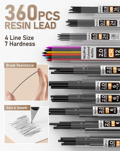 Nicpro Mechanical Pencil Set, 35PCS Art Mechanical Pencils 0.5/0.7/0.9/2mm