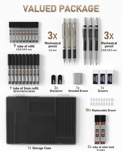 Nicpro Mechanical Pencil Set, 35PCS Art Mechanical Pencils 0.5/0.7/0.9/2mm