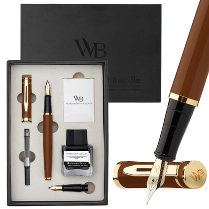 Wordsworth & Black Fountain Pen Gift Set, Medium & Extra Fine Nib, Black