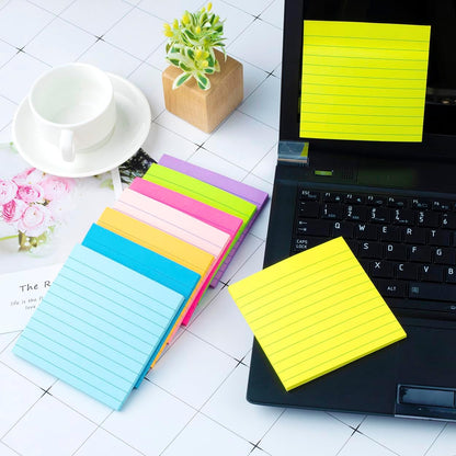 (8 Pads) Lined Sticky Notes 4x4 Bright Stickies