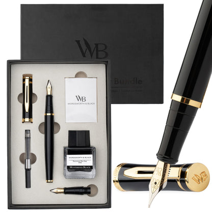 Wordsworth & Black Fountain Pen Gift Set, Medium & Extra Fine Nib, Black