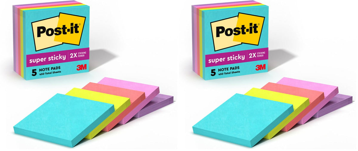 Post-it Super Sticky Notes, 3 x 3 in, Supernova Neons, 5 Pads