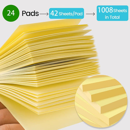 (24 Pads) Sticky Notes 3x3 in Yellow, Clean Removal, Recyclable