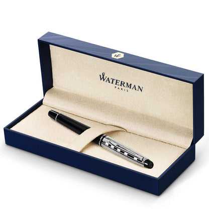Waterman Expert Fountain Pen, Stainless Steel With 23k Gold Trim, Medium Nib With Blue Ink Cartridge, Gift Box