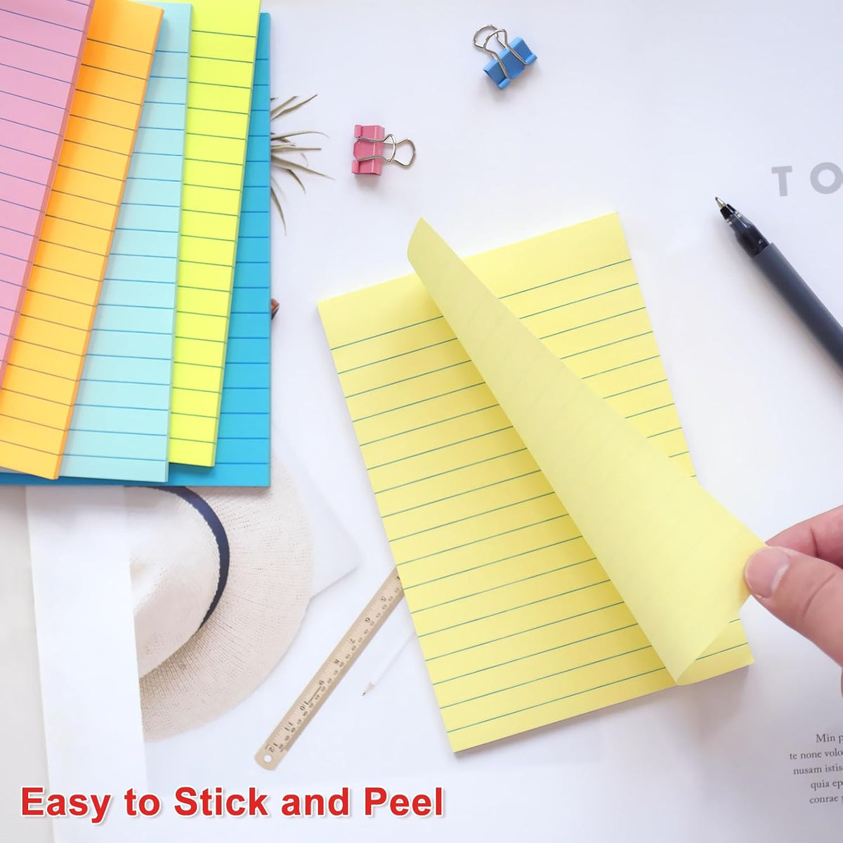 HQCME 9 Pack Lined Sticky Notes with Lines 4X6 in, 9 Pastel Slef-Stick Pads