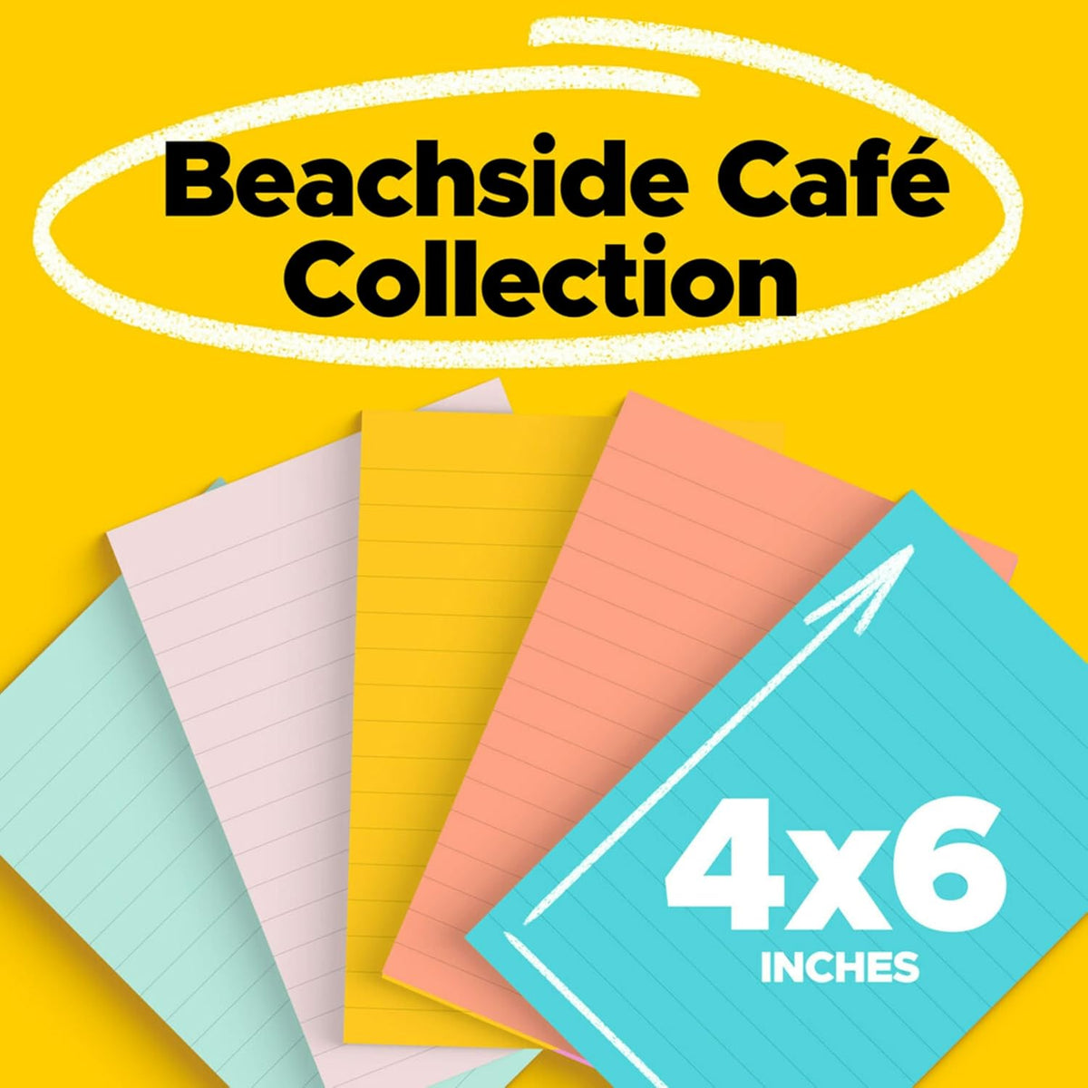 Post-it Notes, 4 x 6 in, Beachside Café Collection, 5 Lined Pads