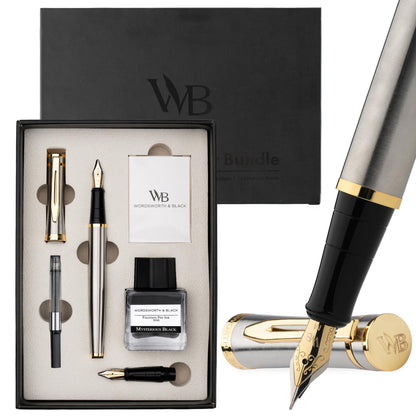Wordsworth & Black Fountain Pen Gift Set, Medium & Extra Fine Nib, Black