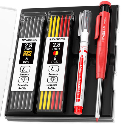 STAGEEK 2.8mm Carpenter Pencils with Sharpener, 2-Pack, Storage Case
