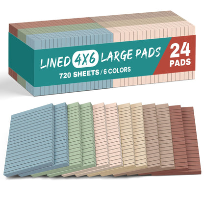 Taja Lined Sticky Notes, 4 x 6 Inches, 24 Pads, 30 Sheets/Pad, Bright