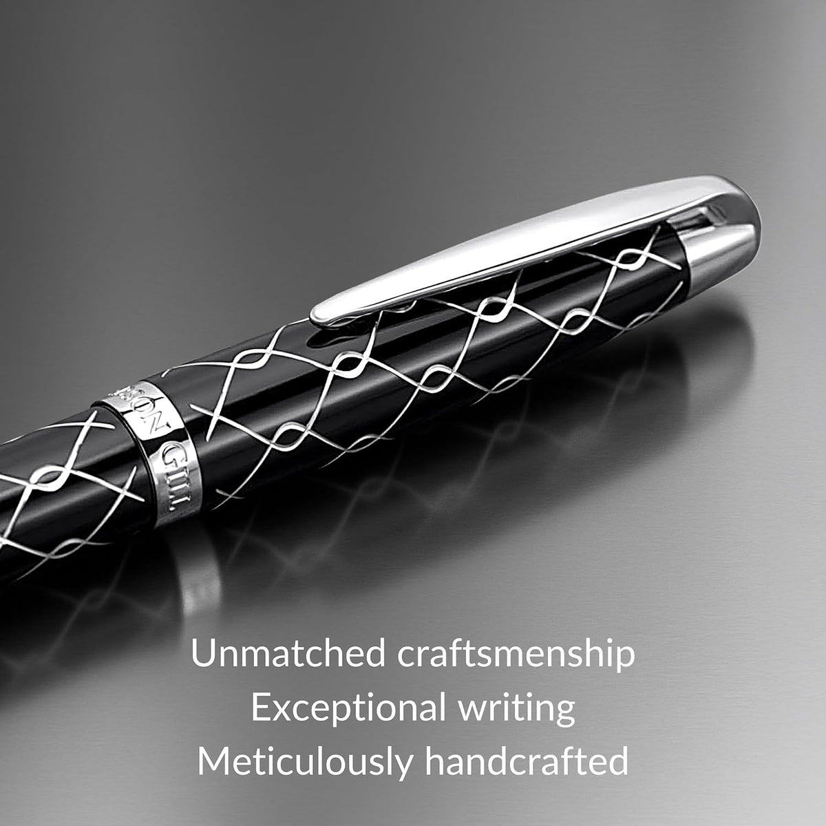 ‘The Weaver’ Black Luxury Executive Fountain Pen, Polished Lacquer and Chrome, Stainless Steel Nib, Easy Refill Ink Piston Converter, Smudge Free, No Bleed, Fits Our Instant Insert Ink Cartridges