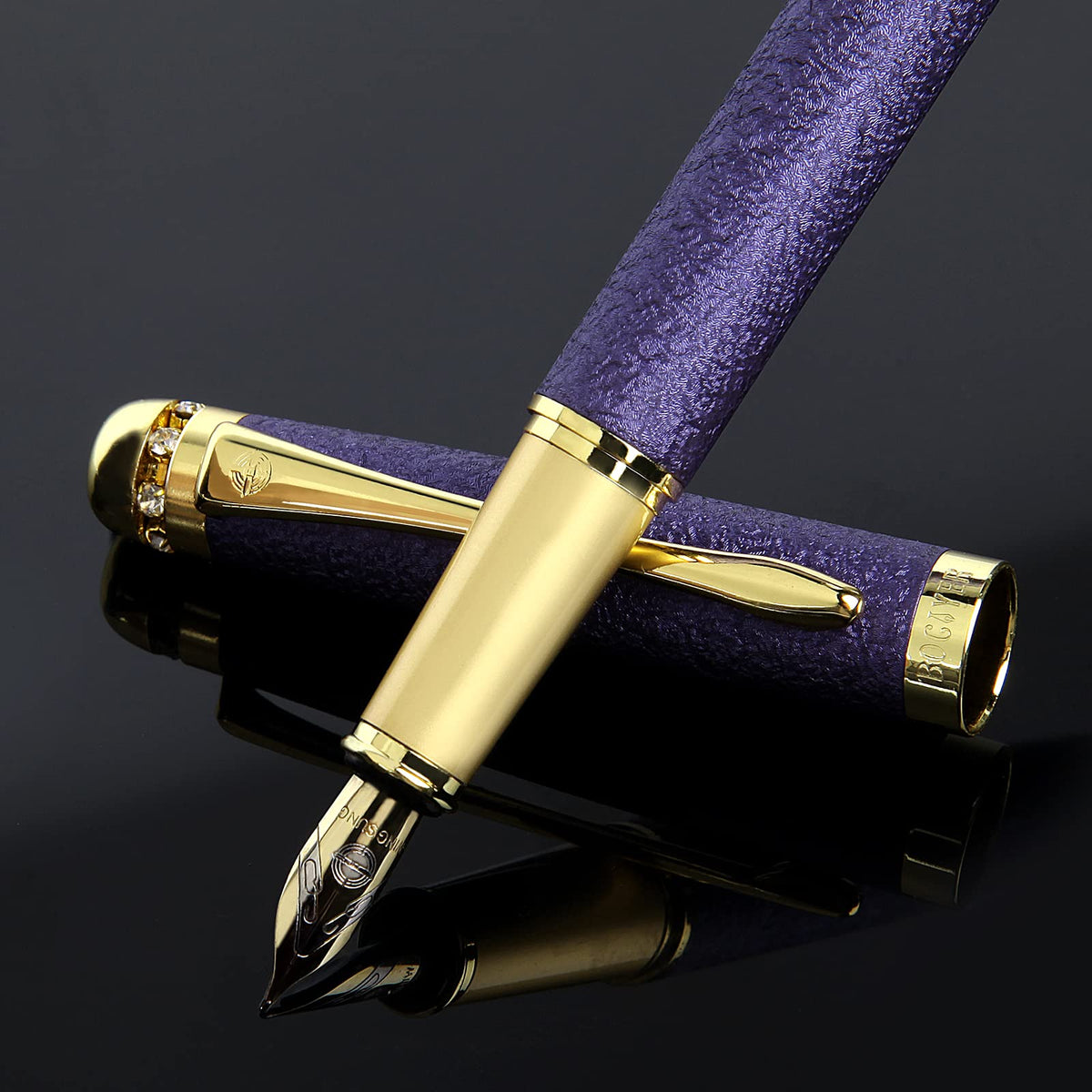 fountain pen-Multiple color styles with rhinestone,diamond inlay and frosted finish,Cute pens,Luxury pen,Office pens,Best pen set,Includes 10 Ink Cartridges and Ink Refill Converter(Pink)