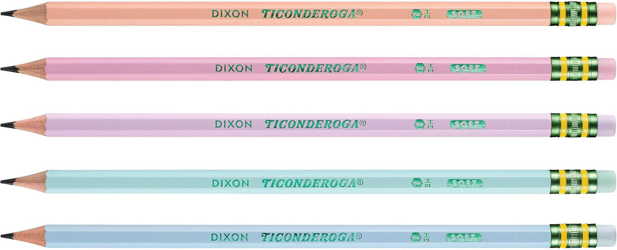 Ticonderoga Wood-Cased Pencils, Pre-Sharpened, #2 HB Soft, Pastel Colors