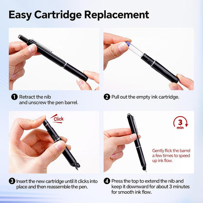 WRITECH Clictek Retractable Fountain Pen: Fine Point Black Ink Cartridges