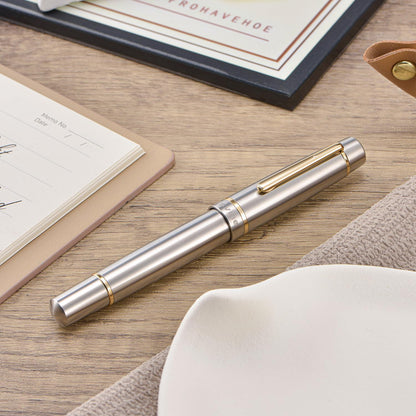 Asvine P100 Titanium Piston Fountain Pen, #8 Fine Nib Solid Pen Case Set