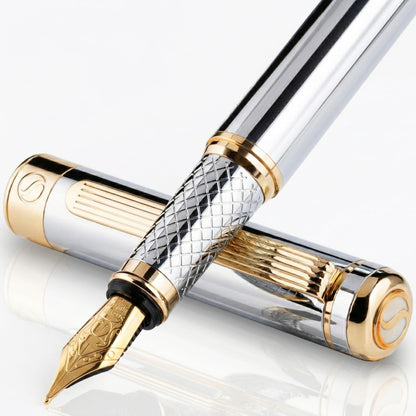 Scriveiner Midnight Blue Fountain Pen - Stunning Luxury Pen with Chrome Appointments, Schmidt Nib (Fine), Best Pen Gift Set for Men & Women, Professional, Executive, Office, Nice Pens