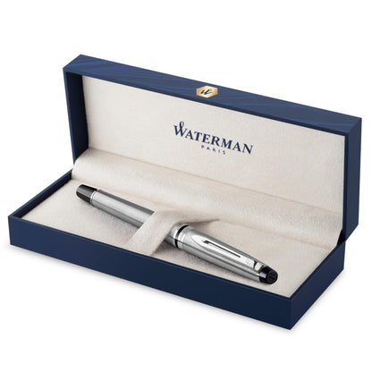 Waterman Expert Fountain Pen, Stainless Steel With 23k Gold Trim, Medium Nib With Blue Ink Cartridge, Gift Box