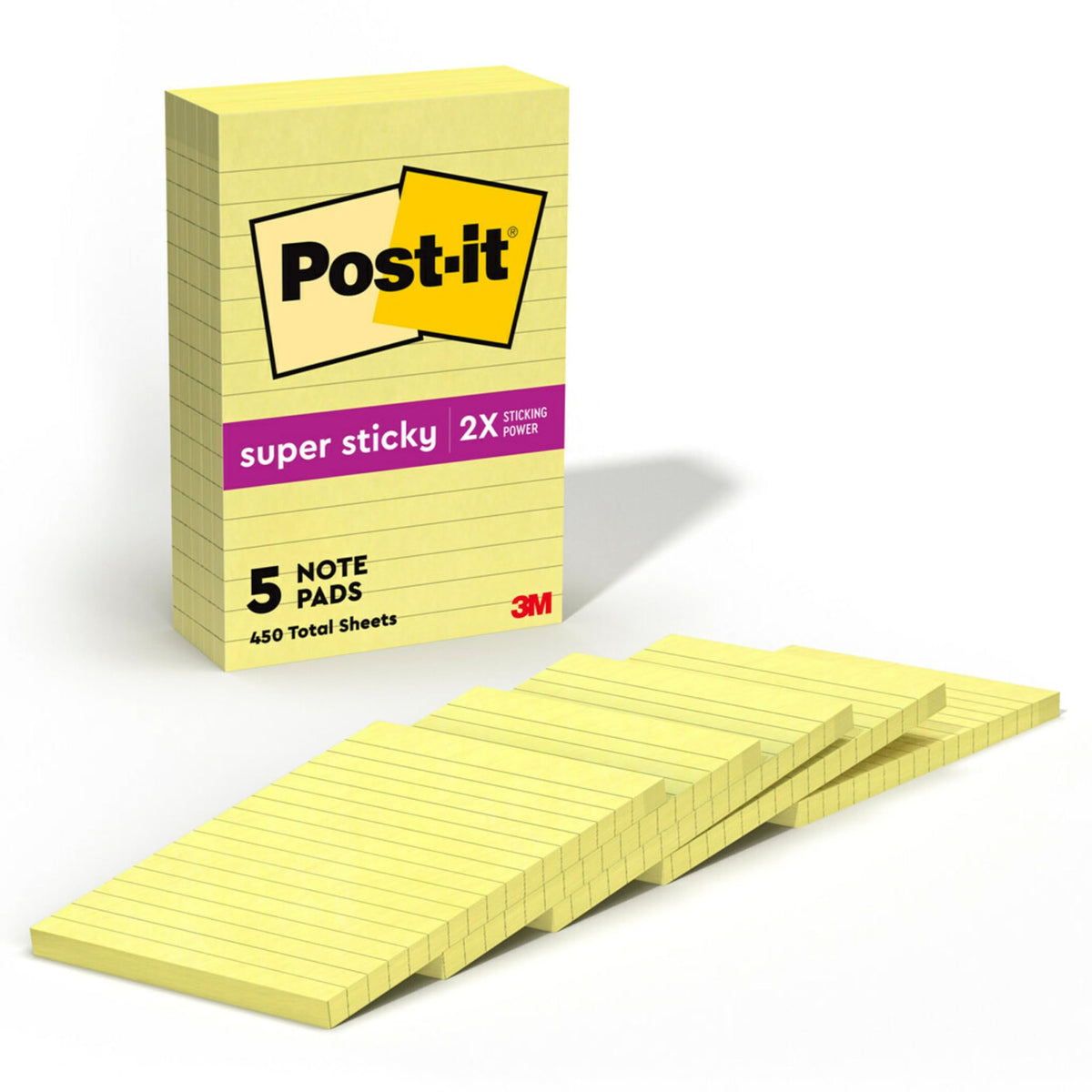 Post-it Super Sticky Lined Notes, 5 Sticky Note Pads, 4 x 6 in., School Supplies for Students, Ideal for Textbooks, Notebooks, Walls and Vertical Surfaces, Canary Yellow