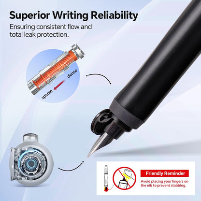 WRITECH Clictek Retractable Fountain Pen: Fine Point Black Ink Cartridges