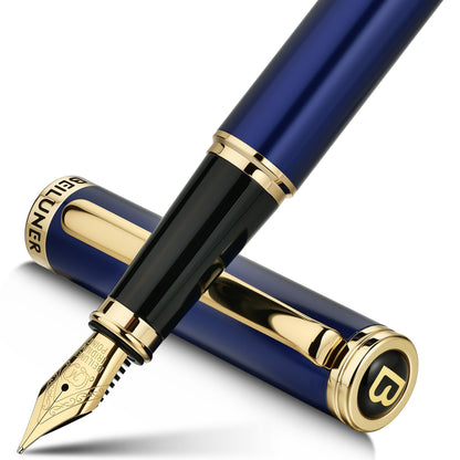 BEILUNER Blue Fountain Pen,Stunning Luxury Pens with 24K Gold Finish, Gorgeous 24K Gilded Nib(Fine), Trustworthy Pen Gift for Men&Women -Ink Converter-Elegant, Graduation,Nice Pen for Writing