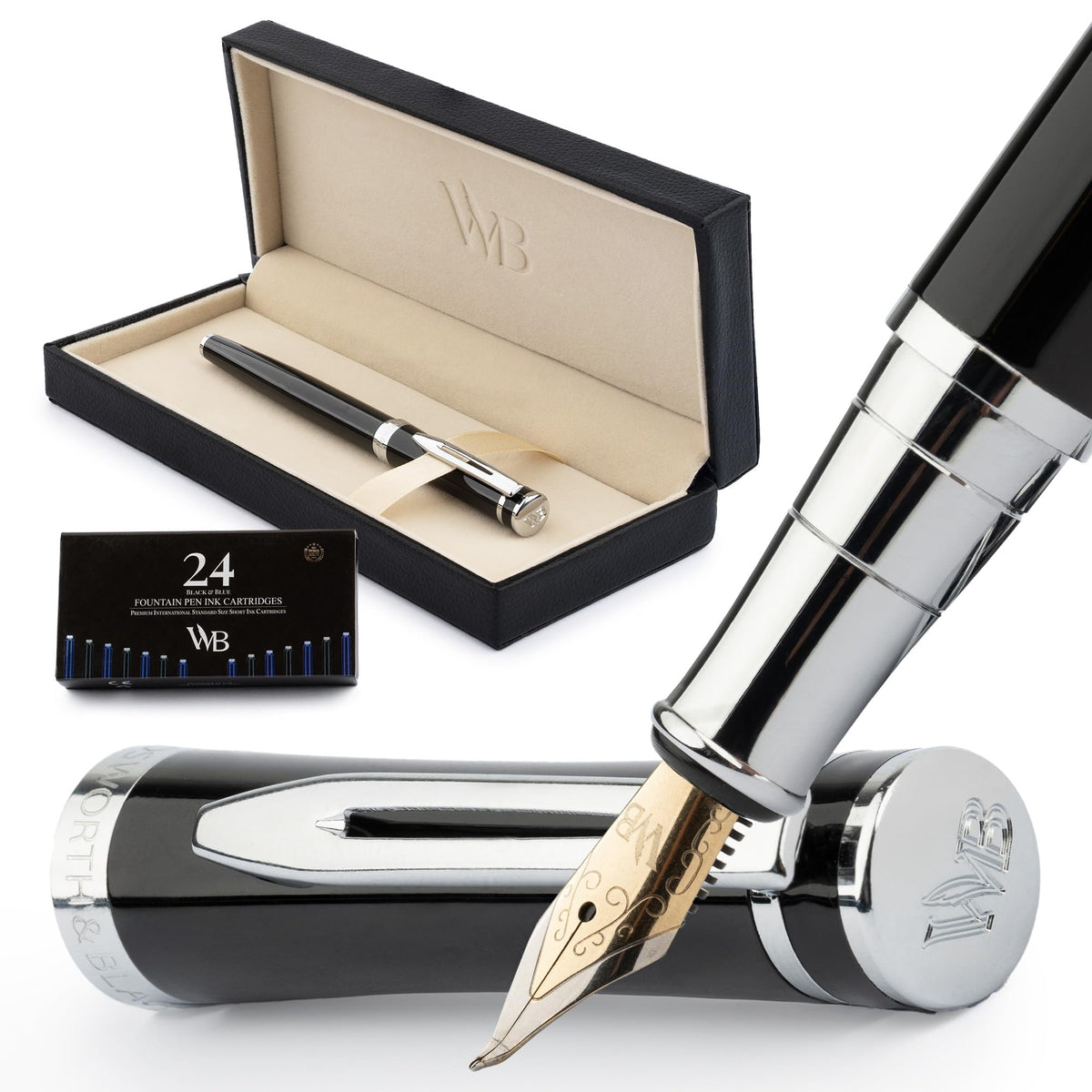 Wordsworth & Black Luxury Fountain Pen Set for Writing, Medium Nib, Black