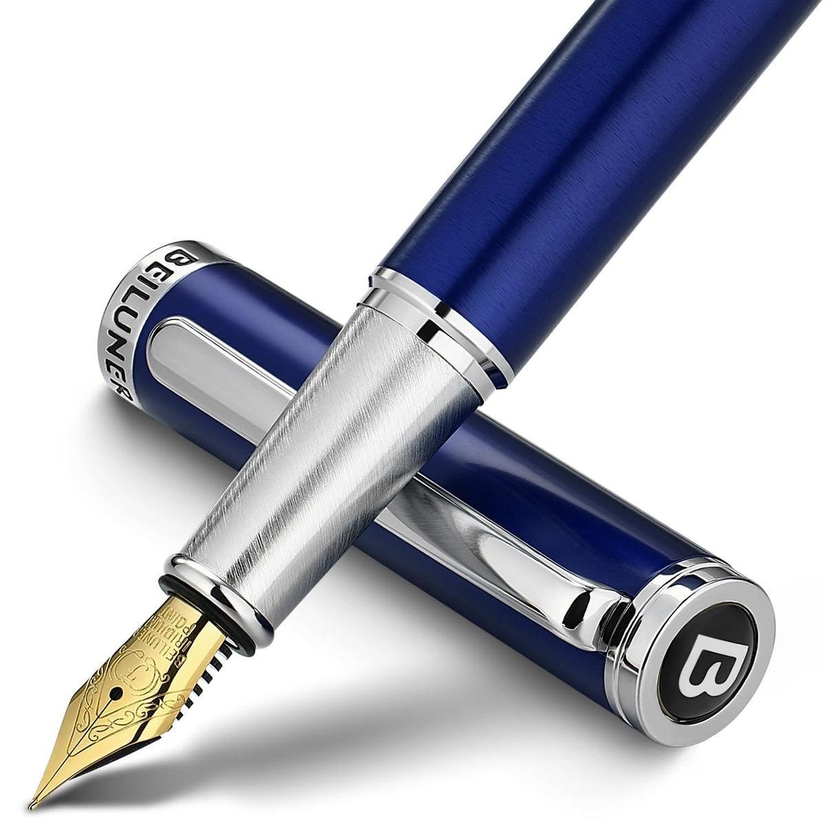 BEILUNER Luxury Fountain Pen Set,Solid 24K Gilded(Medium)-Charming Blue