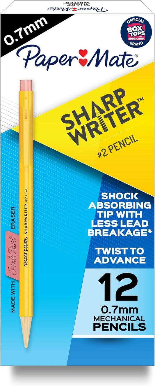 Paper Mate SharpWriter Mechanical Pencils, 0.7mm, HB #2, Yellow, 12 Count