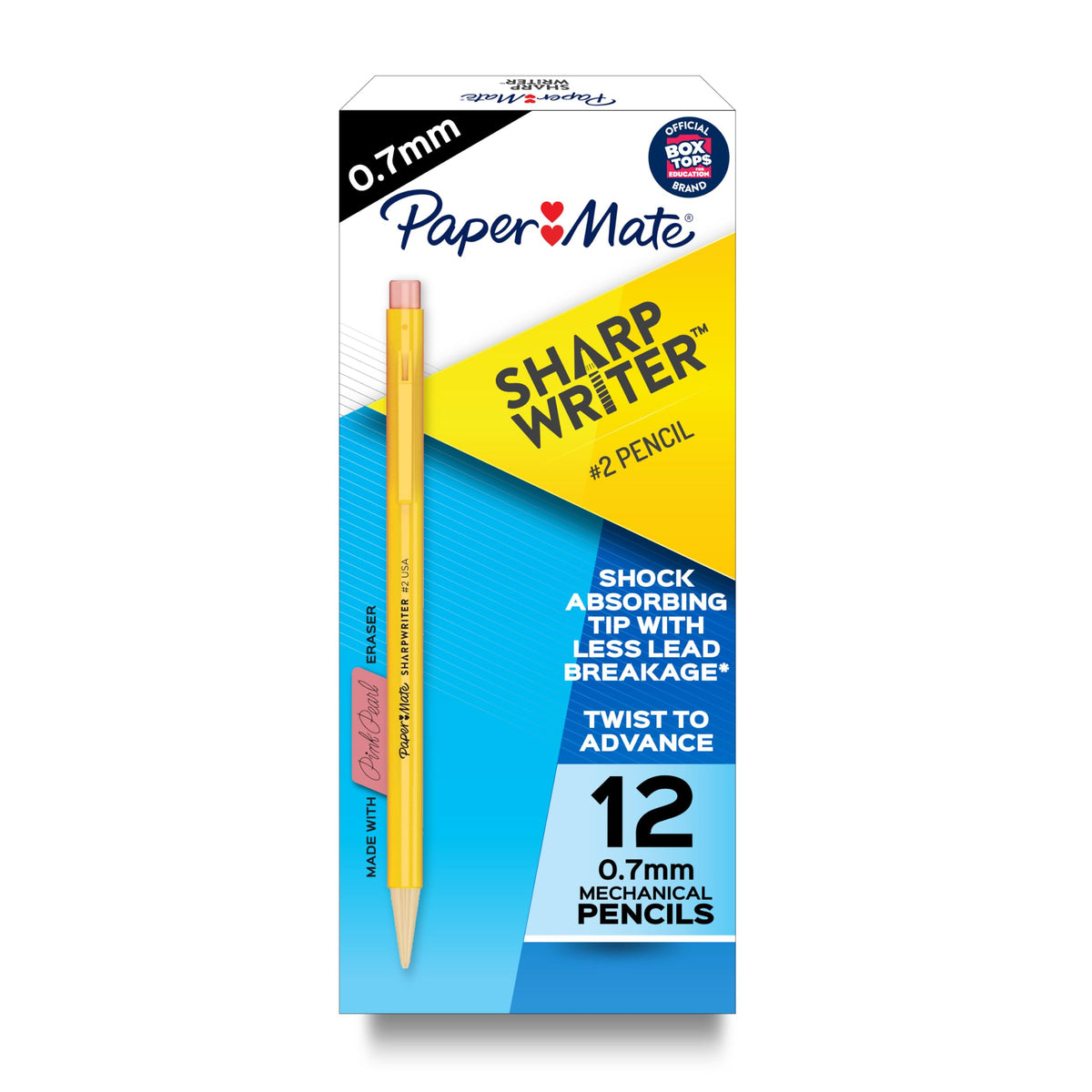 Paper Mate SharpWriter Mechanical Pencils, 0.7mm, HB #2, Yellow, 12 Count