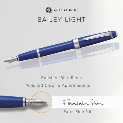 Cross Bailey Light Polished Blue Fountain Pen, Extra-Fine Nib