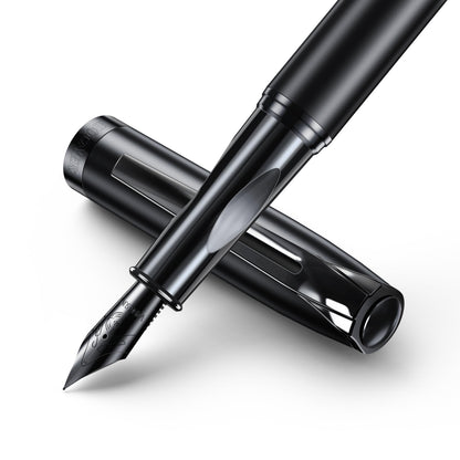 samurai Fountain Pen Set,Hand Polished Medium Nib,Calligraphy Nib(Bent Nib),Includes 8 Ink Cartridges,Ink Refill Converter*2 And Gift Box,Best Pen Gift Set for Men & Women（Black ）