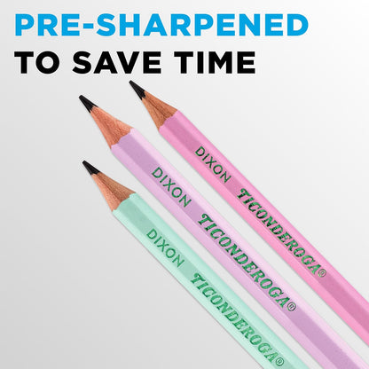 Ticonderoga Wood-Cased Pencils, Pre-Sharpened, #2 HB Soft, Pastel Colors