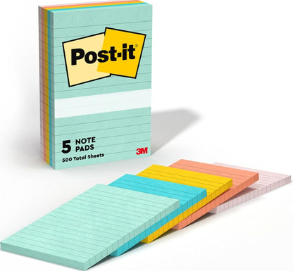 Post-it Notes, 4 x 6 in, Beachside Café Collection, 5 Lined Pads