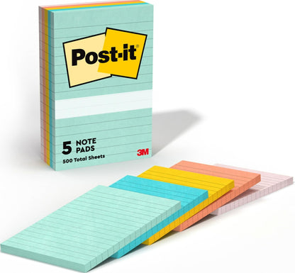 Post-it Notes, 4 x 6 in, Beachside Café Collection, 5 Lined Pads