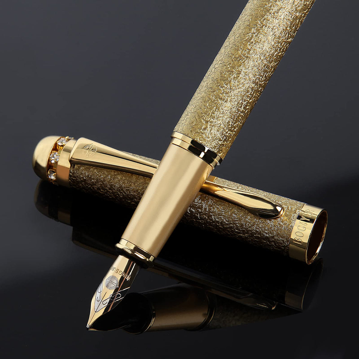 fountain pen-Multiple color styles with rhinestone,diamond inlay and frosted finish,Cute pens,Luxury pen,Office pens,Best pen set,Includes 10 Ink Cartridges and Ink Refill Converter(Pink)