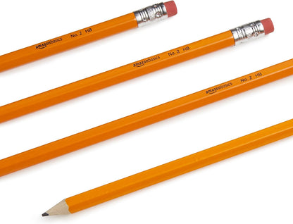 Amazon Basics Wood-Cased #2 Pencils for Writing, Drawing and Sketching, Pre-sharpened, HB Soft Lead with Erasers, Teacher Supplies, 150 Count, Yellow