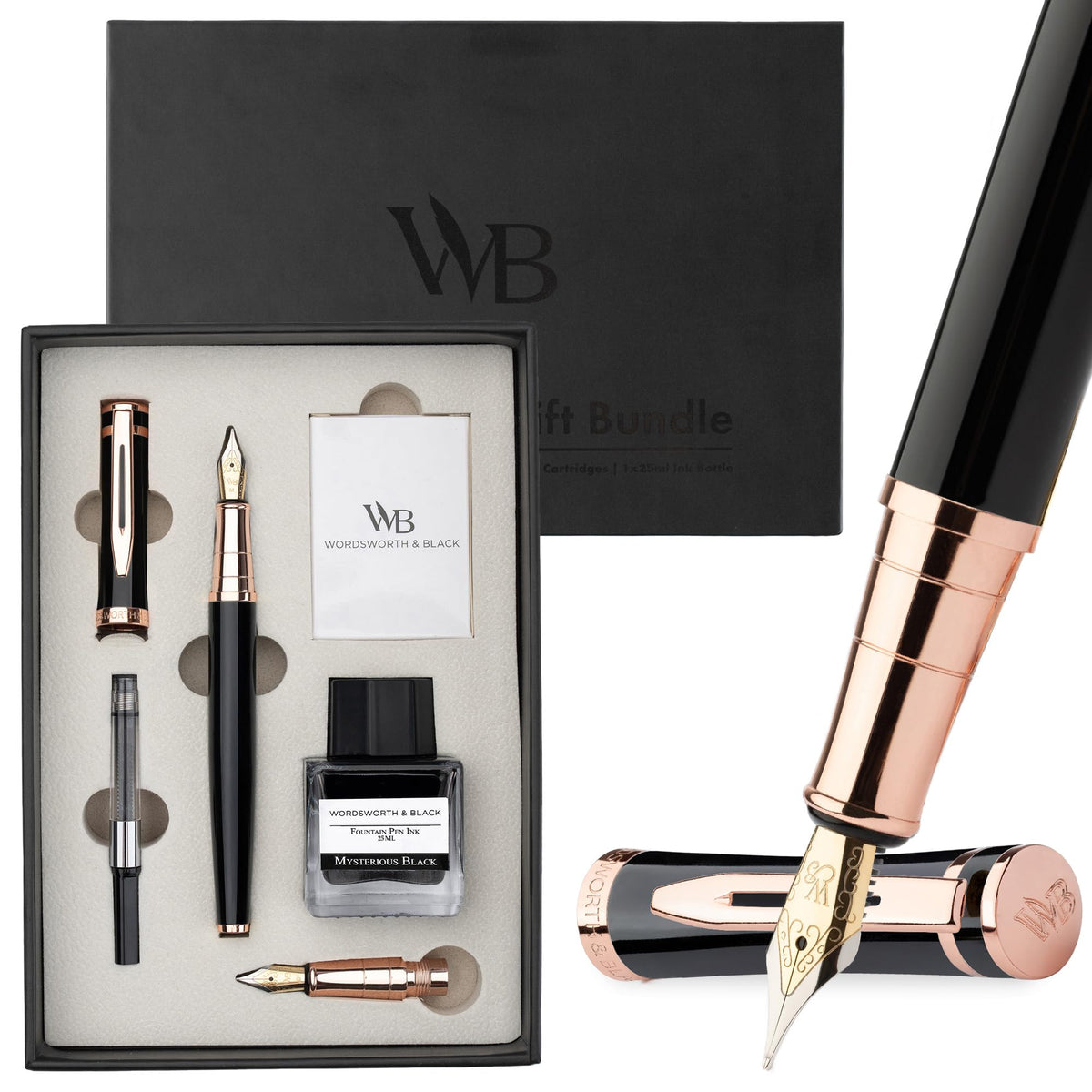 Wordsworth & Black Fountain Pen Gift Set, Medium & Extra Fine Nib, Black