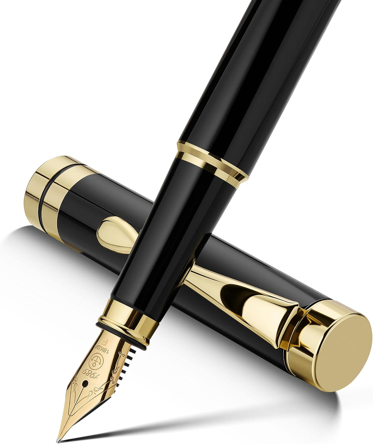MCNTEIK Fountain Pen-Luxury Black and Gold Finish, 18K Gilded Nib(Fine), Smooth Ink Flow, Complete Set with 4*2.6mm Black Cartridges, Converter & Gift Box-Ideal for Professionals, Office, Journaling
