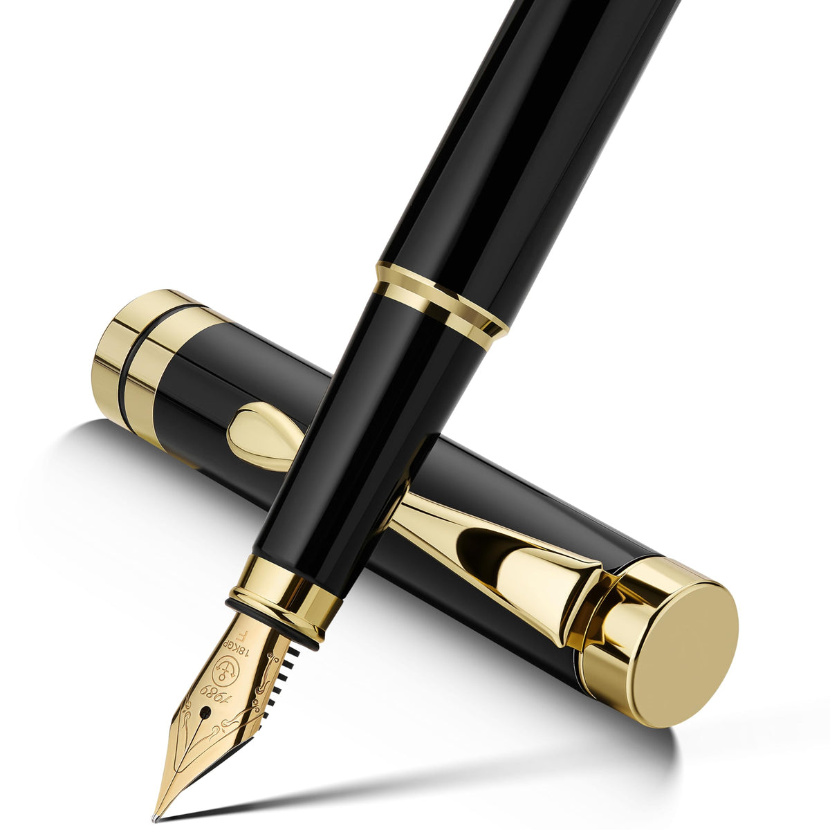 MCNTEIK Fountain Pen-Luxury Black and Gold Finish, 18K Gilded Nib(Fine), Smooth Ink Flow, Complete Set with 4*2.6mm Black Cartridges, Converter & Gift Box-Ideal for Professionals, Office, Journaling