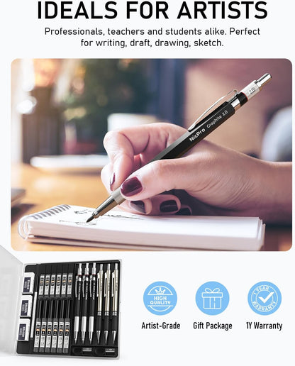 Nicpro 6PCS Art Mechanical Pencil Set, 0.5/0.7/0.9/2mm Point