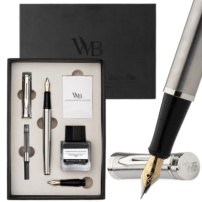 Wordsworth & Black Fountain Pen Gift Set, Medium & Extra Fine Nib, Black