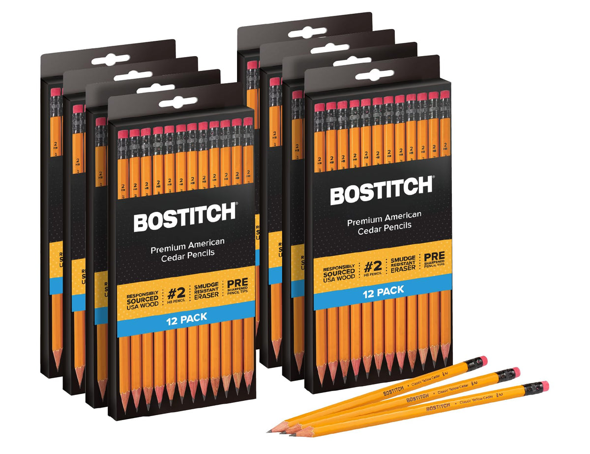 Bostitch Office Premium #2 Pencils, American Cedar Wood, Pre-Sharpened, HB Graphite, 12-Pack