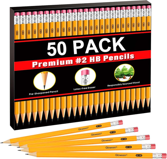 Wood-Cased #2 HB Pencils, 50 Pack Pre-sharpened Pencils for Writing/Drawing/Sketching, Bulk Pack for Office School Classroom Supplies