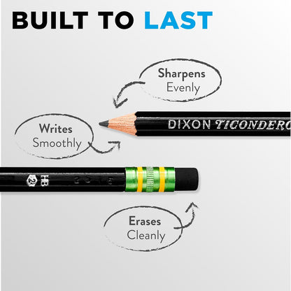 Ticonderoga Wood-Cased Pencils, #2 HB Soft, Black, 12 Count