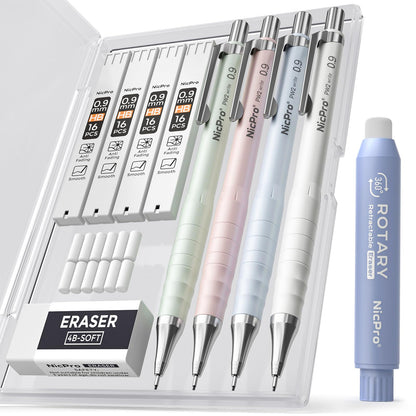 Nicpro Cute Mechanical Pencil Set, 4PCS 0.7mm Pastel Drafting Pencils