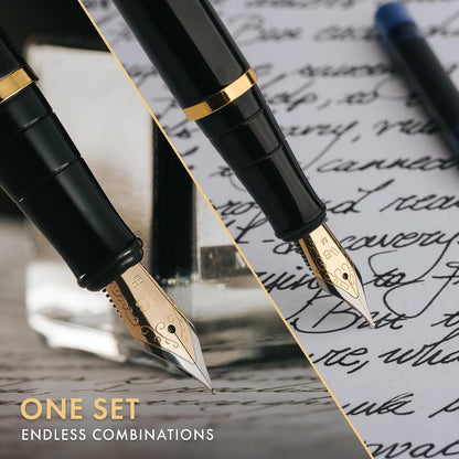 Wordsworth & Black Fountain Pen Gift Set, Medium & Extra Fine Nib, Black