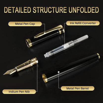 Smooth Writing Fountain Pen, 10 Ink Cartridges, Fine Nib, Black
