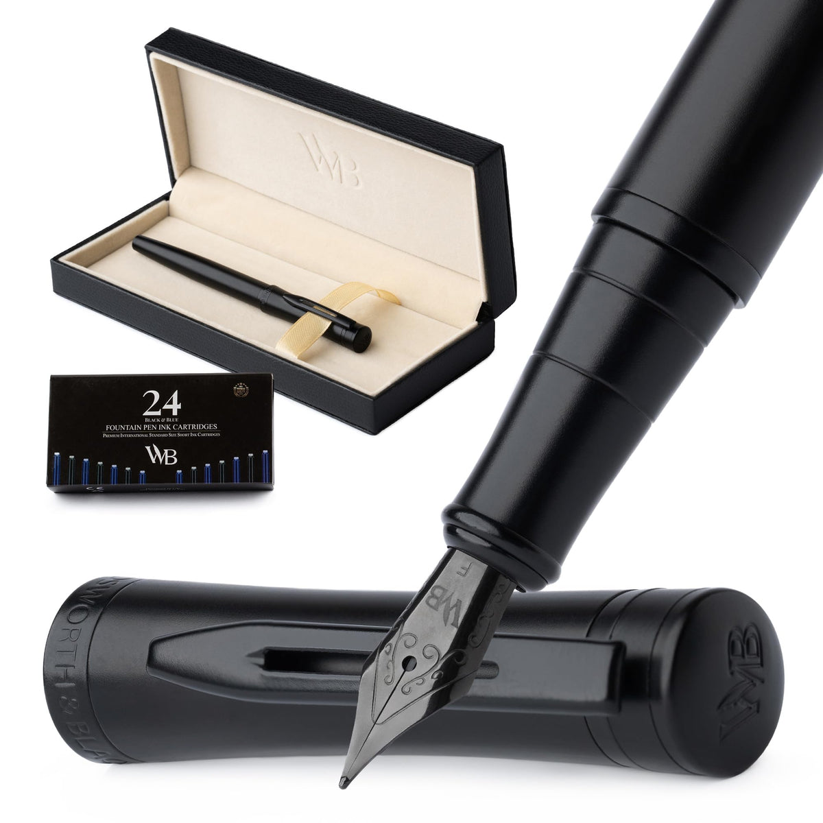 Wordsworth & Black Luxury Fountain Pen Set for Writing, Medium Nib, Black