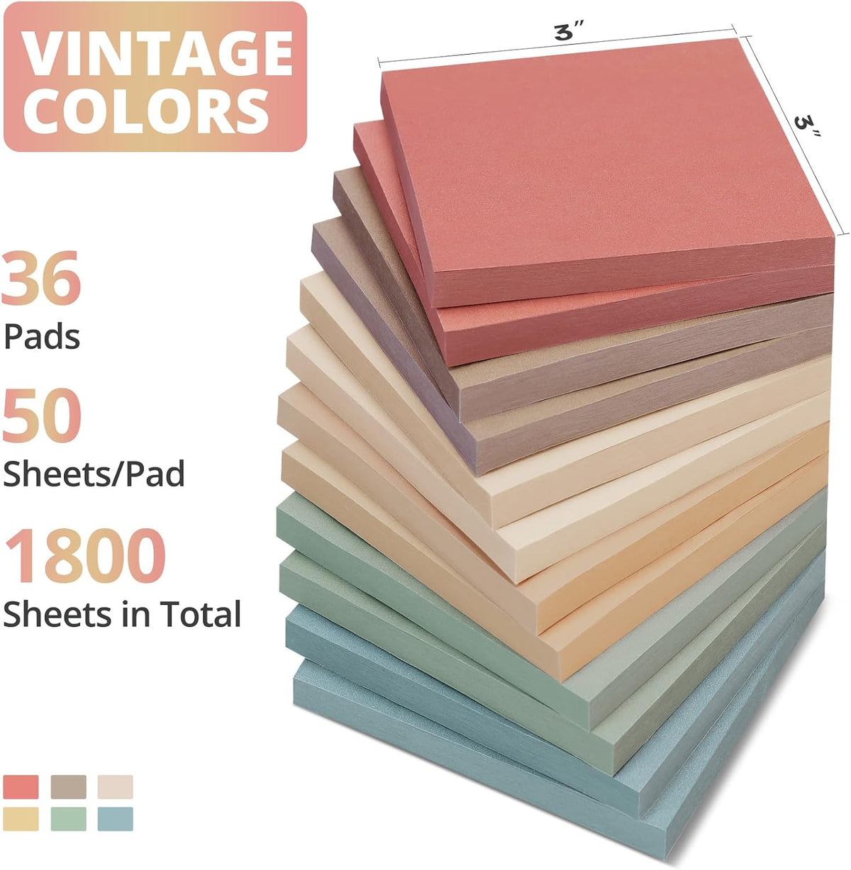 Taja 36 Pads Sticky Notes, 3x3 Inch, Aesthetic Self-Stick Notes, Vintage